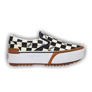 Vans Black and White Checkerboard Slip-On Platform Shoes